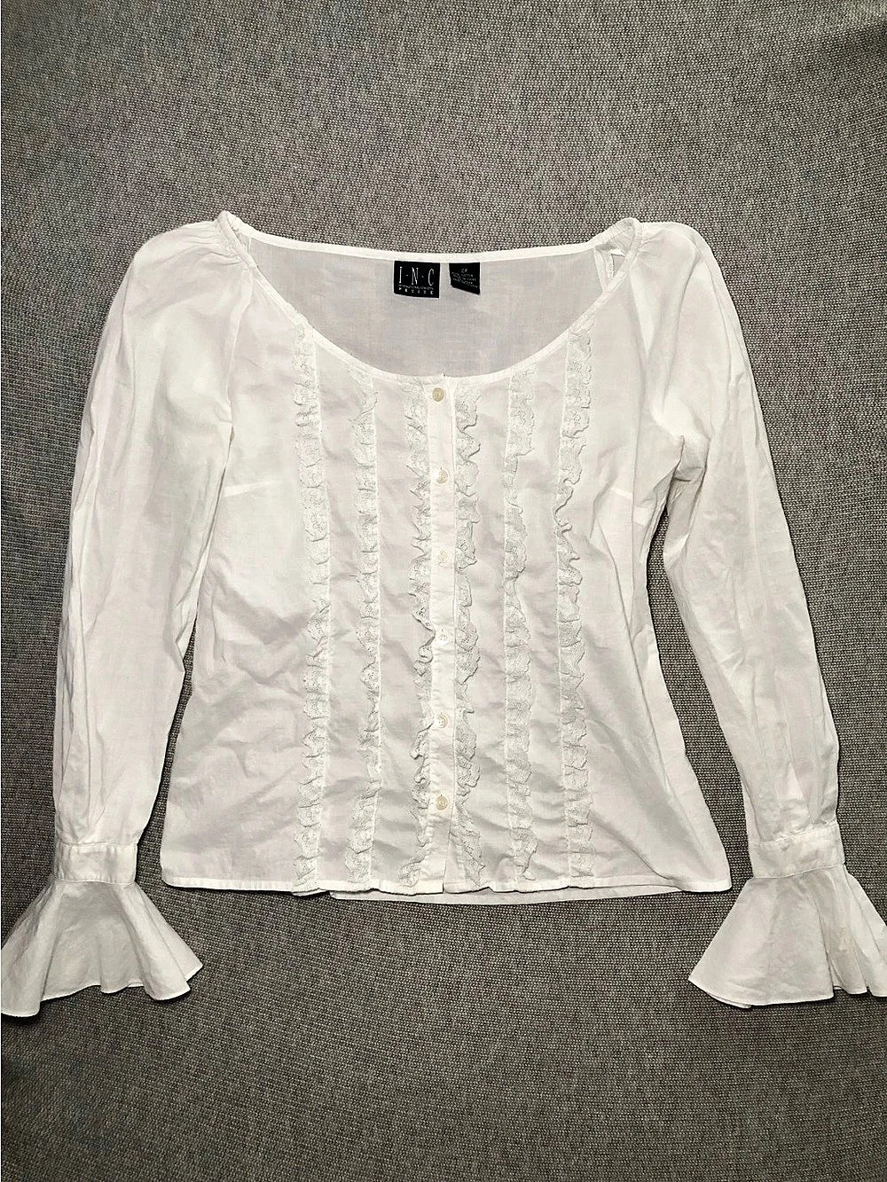 INC International Concepts White Ruffle Front Blouse Top Y2K Fairy Boho 2P